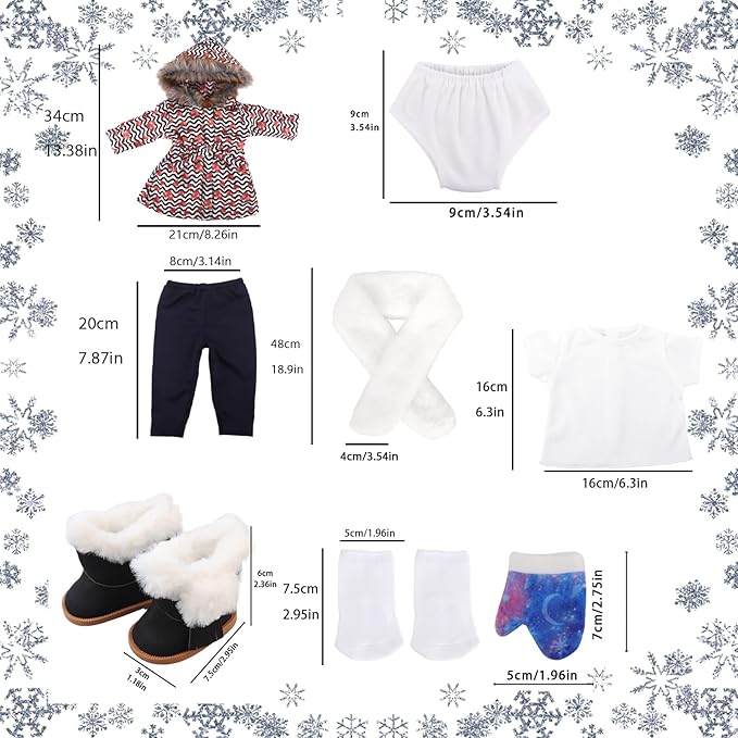 18-inch Doll Down Jacket, Doll Winter Clothing Set, 5 Different Colors and Patterns Available. (White/Black-Heart Print)