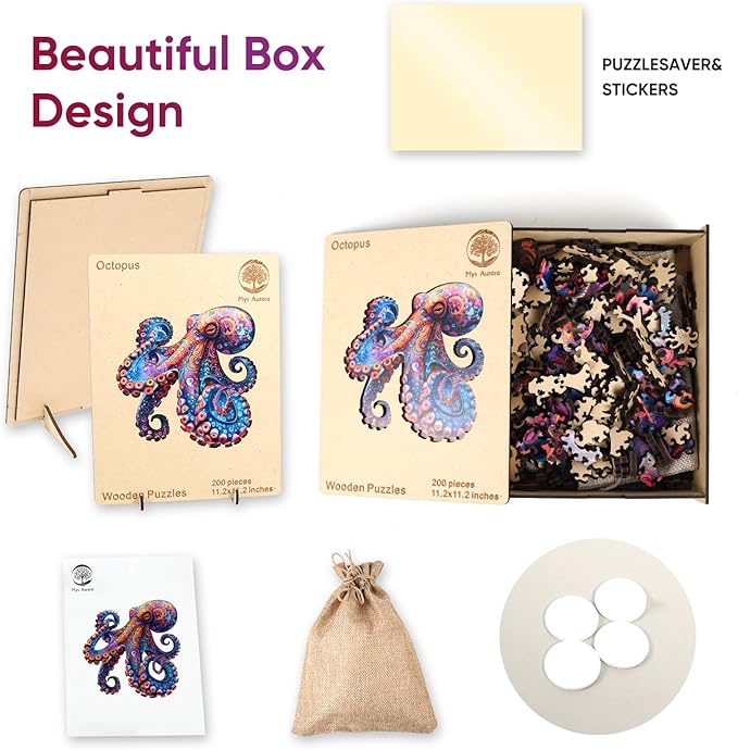 Octopus Puzzles for Adults 500 Pieces, 5MM Thick Wooden Jigsaw Puzzles, Unique Shape Puzzle Ocean Wood Puzzles for Adults and Kids Birthday Gifts Family Game 16.9 * 16.9inch