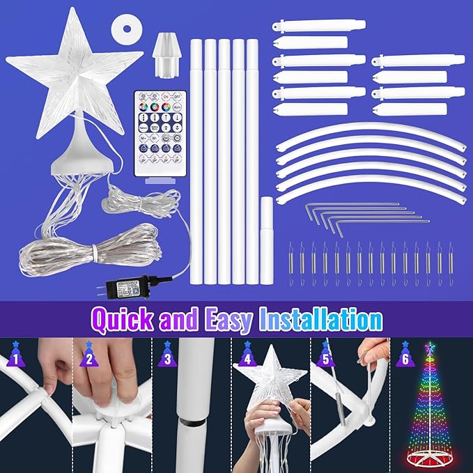 Smart Lighted Christmas Tree, 7.5Ft 310 LEDs Prelit Cone Tree Lights with Music Sync, Remote & APP Control, Million Colors DIY Artificial tree, Christmas Light Show Tree for Indoor Outdoor Decorations