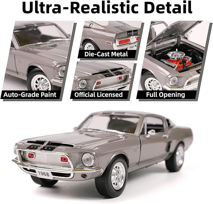 1968 Ford Shelby Cobra GT-500KR 1:18 Scale Diecast Model Premium Alloy Sports Cars with Display Case, Working Steering, Best Gift for Men, Dad & Kids 14+ Years Collector's