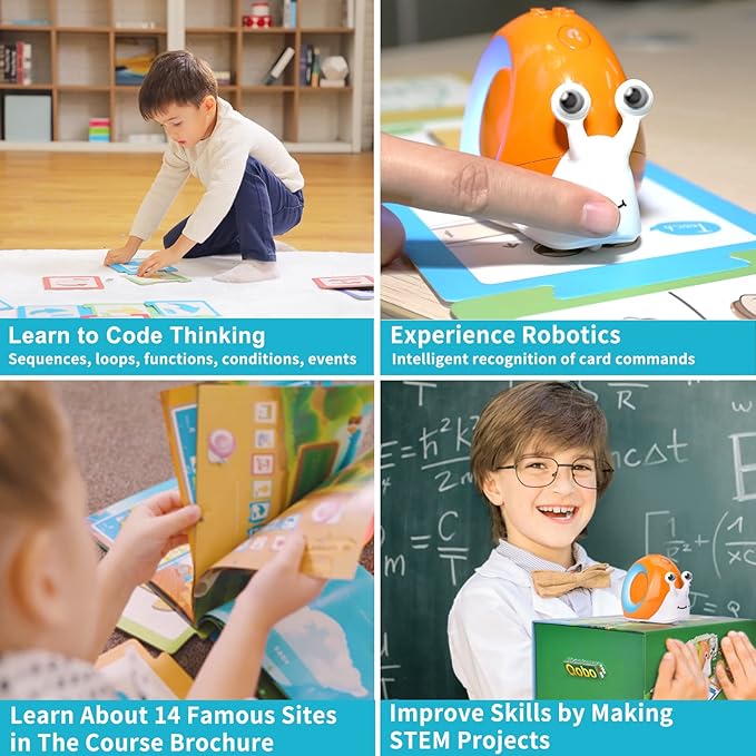 Robobloq Qobo Coding Robot for Kids 3+, Screen-Free, Coding Pets with 30 Programming Card, USB Charging, Preschool STEM Learning Activities Toys for Toddlers, Educational Kits Gift for Boys & Girlss