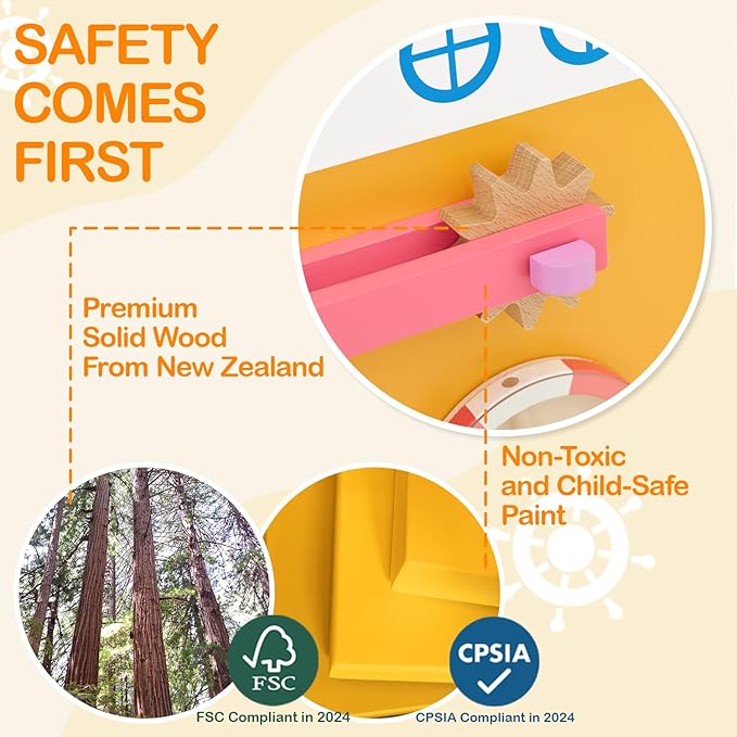 Monläurd® Wooden Ship Activity Wall Panel for Kids, Sensory Wall Toy, Activity Cube, Wall Toys for Toddlers 1-3, Playroom Toys, Daycare Furniture, Montessori Busy Board