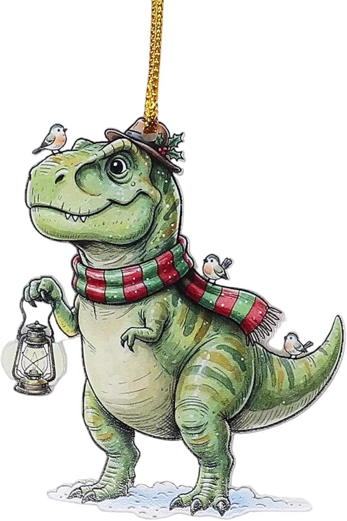 6Pcs Christmas Tyrannosaurus Rex Ornament for Christmas Decoration, Holiday Decor, Acrylic Dinosaur Ornament, Fun Unique Gifts for Family Friends