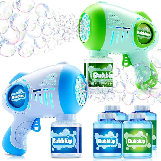 JOYIN 2 Packs Bubble Guns with 4 Bottles Solution, 8 Holes Light Up Automatic Bubble Machine Gun for Kids, Adults, Summer Toys, Easter Basket Stuffers, Birthday Gift, Party Favors
