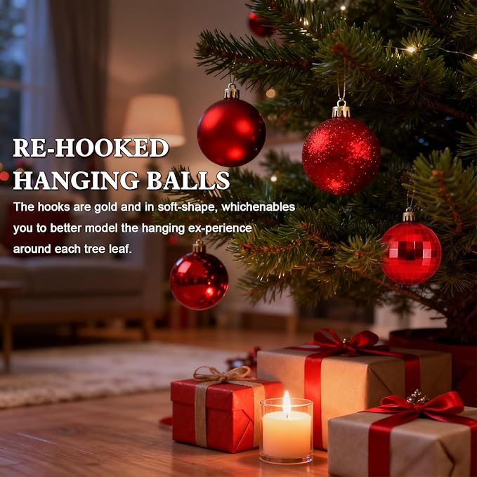 2.36" Christmas Balls Christmas Tree Ornaments Shatterproof Plastic Holiday Ornament Festival Hanging Ball Holiday Decorations Set of 24pcs