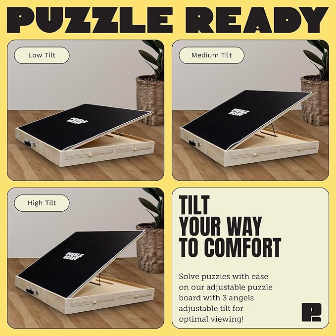 Puzzle Ready Tilting Puzzle Board with Drawers, Cover Mat & Felt Surface – 1000-Piece Wooden Jigsaw Table, 24"x 30", Portable - 3 Adjustable Puzzle Table Angles