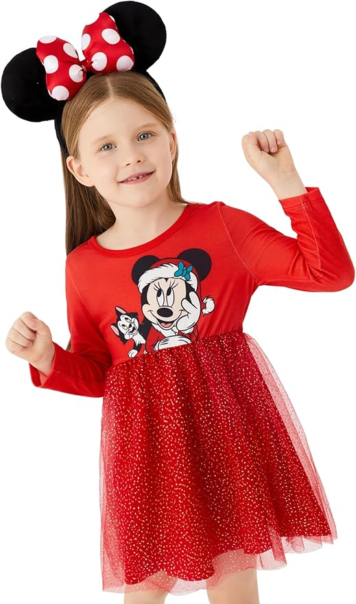 Disney Frozen Elsa Princess Cinderella Ariel Jasmine Rapunzel Baby/Toddler Dress, Ruffle Long-Sleeve Mesh Overlay Tulle Dress