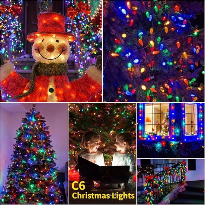 50LED C6 Christmas Lights 23FT Connectable Plug-in String Lights for Indoor Outdoor Xmas Tree Garden Patio Party Decor Multi-Color