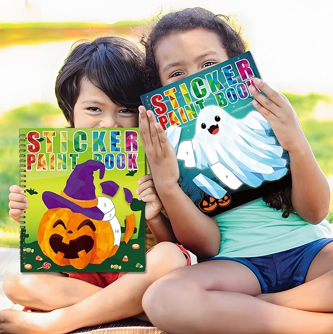 90shine 2PCS Halloween Crafts for Kids Ages 4-8 Sticker Books Gift Party Favors Create 22 Pictures