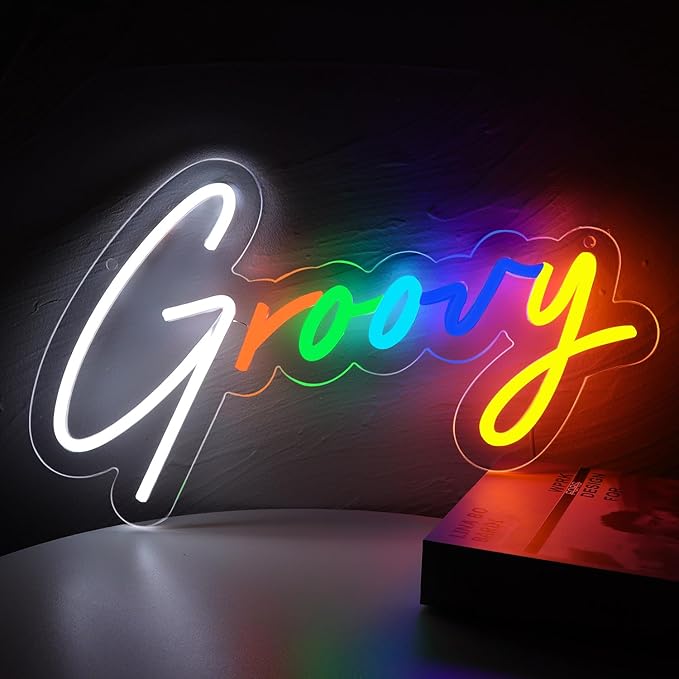 6-Color Groovy Neon Sign - 16x9 Inch Vintage Wall Decor for Game Rooms & Creative Studios, Unique Gift for Gamers/Designers