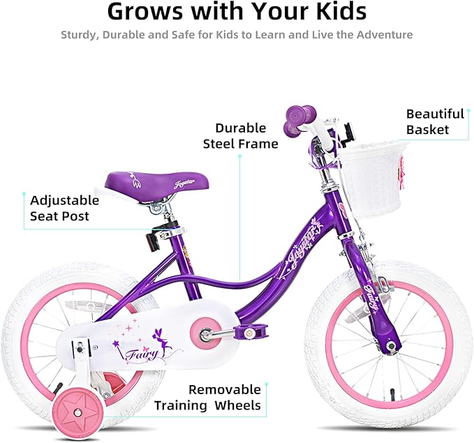 JOYSTAR Fairy Girls Bike for Toddlers and Kids Ages 2-8 Years Old, 12 14 16 18 Inch Kids Bike with Training Wheels, Handbrake and Basket, Toddler Girl Bike, Children Bicycle