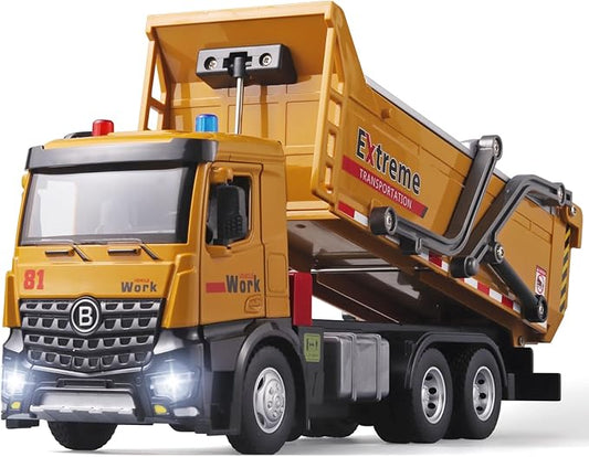 Children Dump Truck Toy Metal DieCast Construction Trucks,Construction Toys with Simulated Sounds and Lights,Dump Truck Toy with Openable Rear Hood,Dump Trucks for Boys Age 4-7