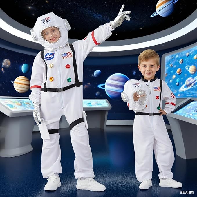 LANGXUN Kids Astronaut Halloween Costume Set, Boys Girls Space Suit Dress Up, Toddler Pilot Jumpsuit for Themed Party