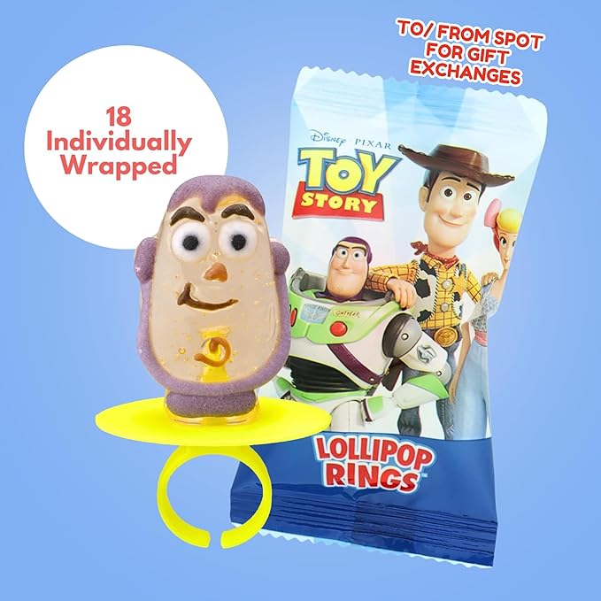 Toy Story Individually Wrapped Lollipop Rings Birthday Party Supplies, Buzz Lightyear, Rex, and Hamm, Character Shaped Suckers, Pack of 18