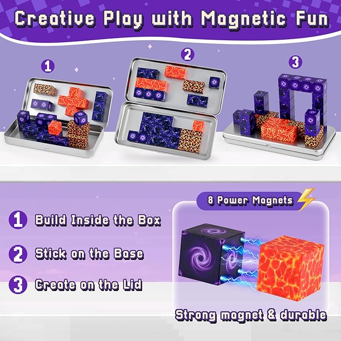 3 otters 32PCS Magnetic Building Blocks, Magnetic Cubes Portal Travel Toys for Kids Construction Sensory Toys for Toddler 3 4 5 6 7 8
