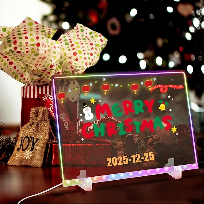 SetGame LED Drawing Board with Colors, 16 Inch Doodle LED Note Boards Include 7-Color Pens,9 Lighting Modes, Hanging Chain - Light up Dry Erase Board for Kids/Adults/Christmas/Birthday/Gifts