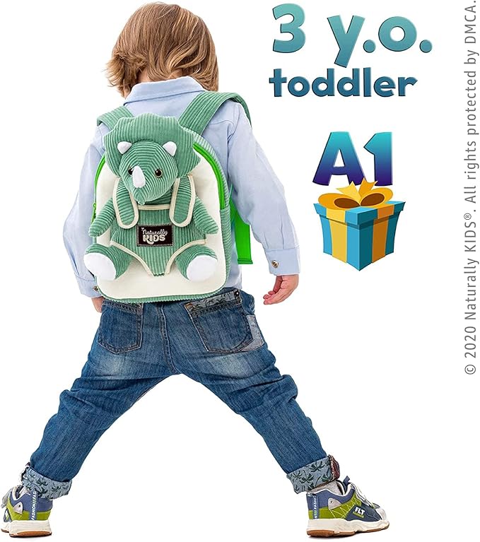 Green Triceratops Plush Stuffed Animal, Dinosaur Gifts for Kids 3-5, Dinosaur Backpack, Toddler Backpack for Boys, Girl