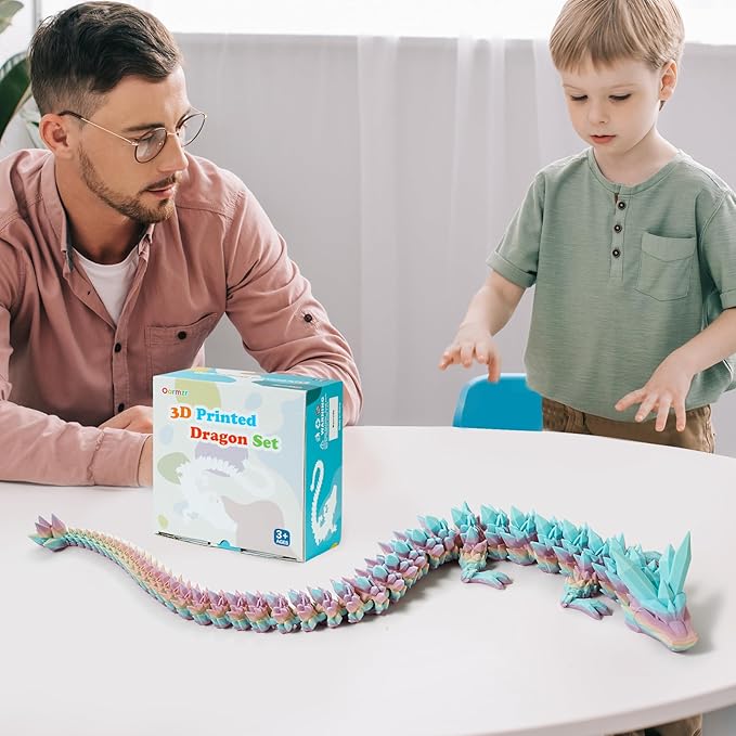 30'' 3D Printed Dragon - 3D Printed Toys, Articulated Crystal Dragon Large Rainbow Animal Fidget Toy, Decor Huge Dragons Collectible Figurines(Mixcolor1,30inch)