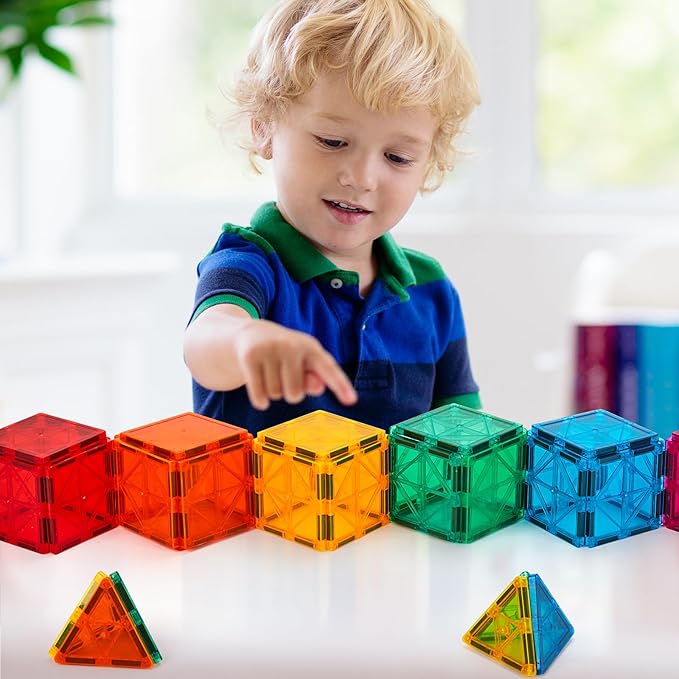 FNJO Magnetic Tiles, 52 PCS Magnet Building Set, Magnetic Building Blocks,Construction STEM Toys for Kids, Gift for Boys Girls