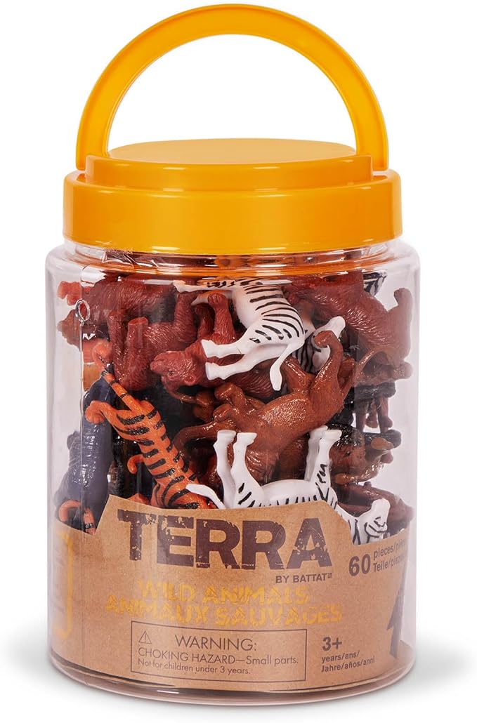 Terra by Battat – 60 Pcs Wild Creatures Tube – Realistic Mini Animal Figurines – Lion, Hippo, Tiger, Bear & More Safari Animals – Plastic Educational Toys for Kids and Toddlers 3 Years +