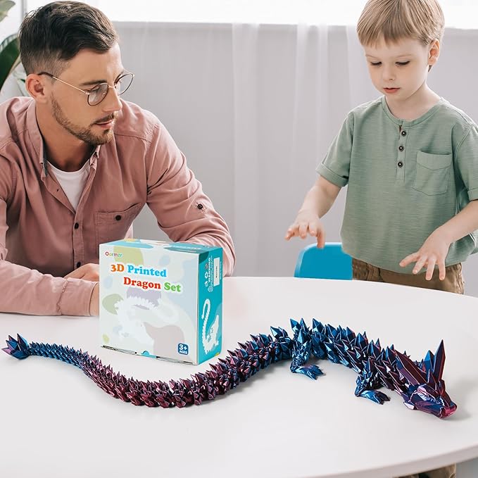 30'' 3D Printed Dragon - 3D Printed Toys, Articulated Crystal Dragon Large Rainbow Animal Fidget Toy, Decor Huge Dragons Collectible Figurines(Blue Purple,30inch)