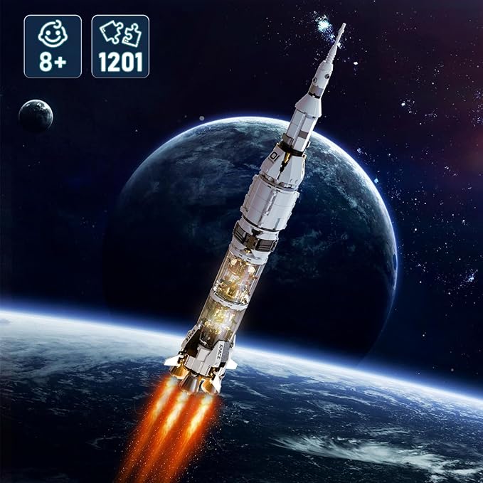 Model Rocket Building Kits for Kids 8-14, STEM Space Ship Rocket Building Toys with LED, 1201 Pcs Spaceship Space Shuttle Collectible Display Model Building Sets Best Gifts for Boys Girls Adults