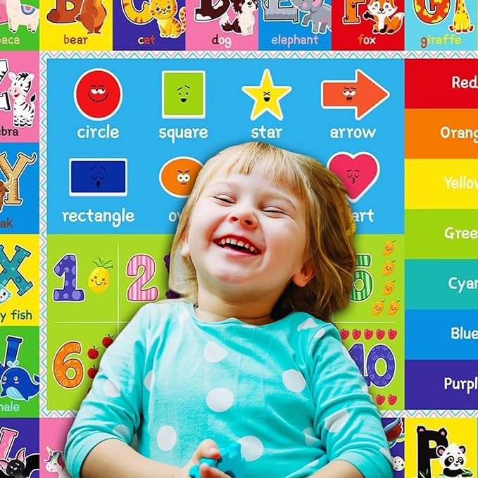 ABC Play Carpet for Kids – Extra Large Preschool Rug with ABCs, Numbers, Animals, and Colors for Playroom & Classroom - (59X39.4Inches)