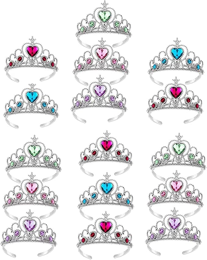S & E TEACHER'S EDITION 16 Pcs Tiaras Crown Set, Princess Dress Up Costume Birthday Party Favors Accessories Kid Birthday