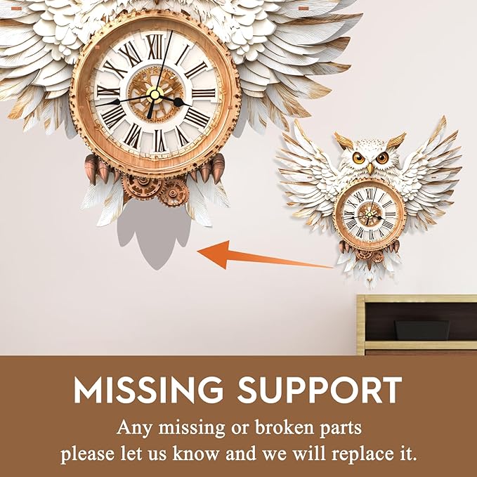 3D Puzzles for Adults Clock-Snowy Owl Design Model Kit-Mechanical DIY Pendulum Clock with Roman Numerals-Desk Home Office Decor Personalized Gift for DIY Lovers