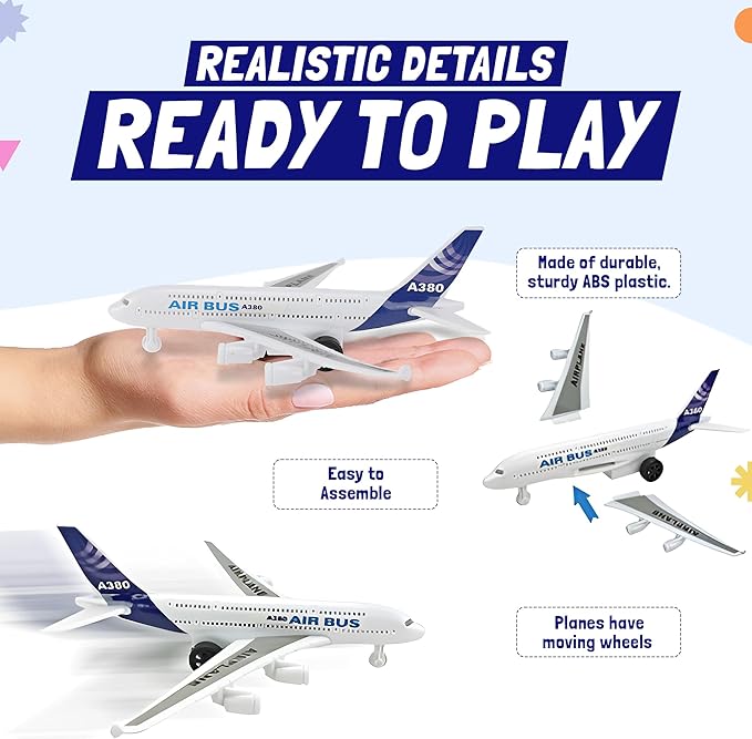 57 PCS Commercial Airport Playset with Airplane Toys, Play Vehicles, Fire Trucks, Police Cars & Figures, and Accessories in Storage Bucket for Kids Imaginative Play