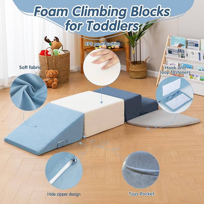 Large 4 Pcs Toddler Climbing Toys Indoor, Foam Blocks with Velcro, Ideal Gift