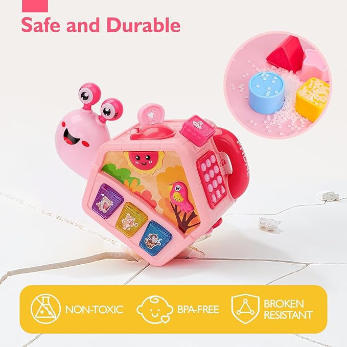 hahaland Baby Toys 6-12 Months, Musical Crawling Toys 6-18 Month Snail Toys for 1 Year Old Girl Gifts,Educational Toddler Toys Age 1-2 Busy Activity Cube, 1st Birthday Girl Gifts Toddler Gifts