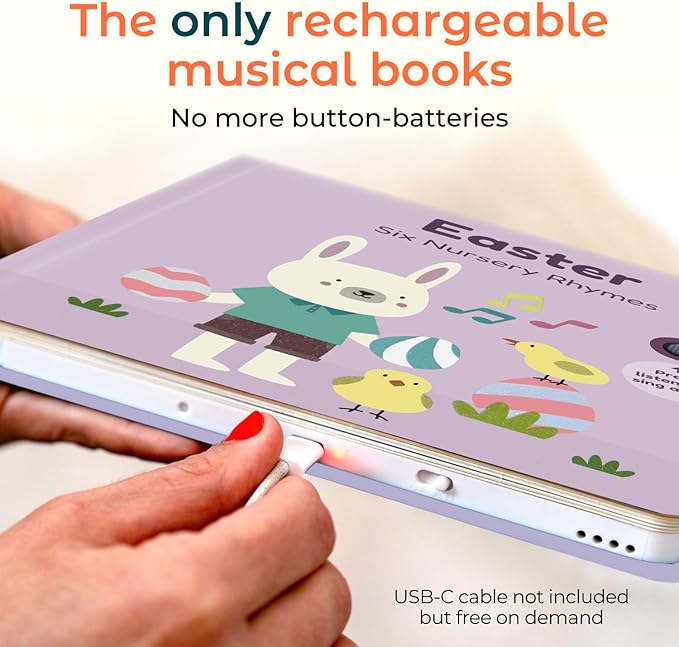 Cali's Books Easter Nursery Rhymes Musical Book - Easter Basket Stuffers for Toddlers, Baby Easter Basket Stuffers, Rechargeable Musical Books for Toddlers 1-3