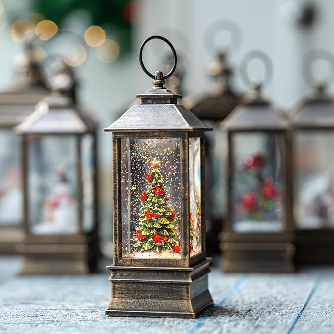 10'' Lighted Christmas Tree Cardinal Music Snow Globe Water Lantern with Swirling Glitter Decoration for Christmas Home, Living Room, Battery Operated or USB Powered