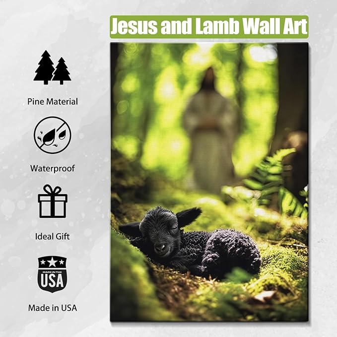 AbcCustomize Jesus Running After Lost Lamb Christian Wall Decor, Religious Wall Decor for Home, Jesus Wall Art Canvas Prints Ready to Hang, Inspirational Christian Art for Prayer Room, Baptism Gift