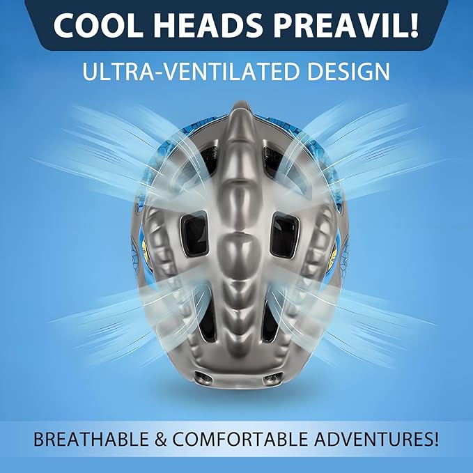 KINGBIKE Toddler Helmet 2-3-5-8 Years Kids Balance Bike Helmets Size Adjustable 3D Dinosaur with Led Light for Skateboard Scooter Cycling Skaterolling