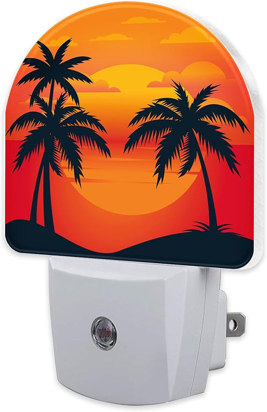Palm Tree with Sunset Night Light Plug into Wall, Tropical Summer Beach Dusk to Dawn Night Light,0.5w Energy Saving Sleep Friendly Nightlights for Kids Boys Girls Home Decor