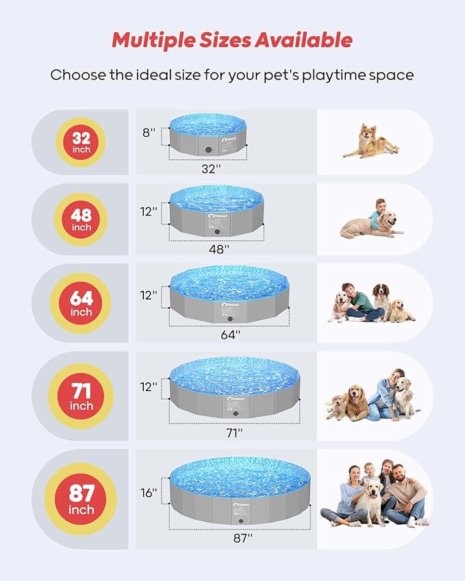 Peteast Foldable Dog Pool with Sturdy Round Design, Extra Large Portable Pet Bathtub, Durable 64" Diameter Portable Design for Backyard & Indoor Use (Includes 2 Flying Disks)