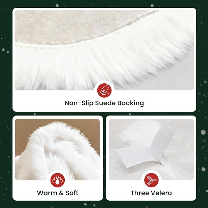 iMucci 48inch 2024 Update Wool Fur White Tree Skirt Small Christmas Tree Skirt Snowy White Plush Velvet Christmas Tree Skirt Holiday Party Decoration