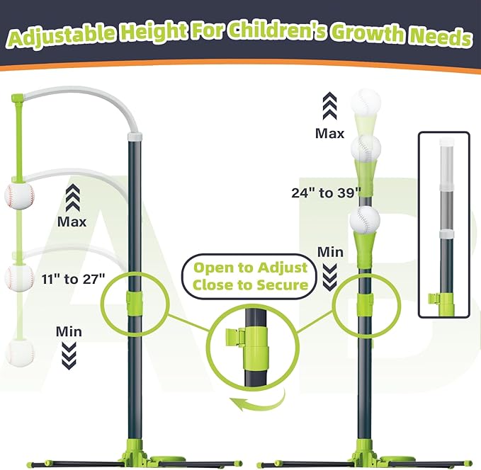 3-in-1 T Ball Set for Kids, Adjustable Height Hanging Baseball Batting Tee Set with 2 Bats, Teeball Hitting Stand, Ball Launcher for Toddlers, Sport Toys Outdoor/Indoor for Boys Girls