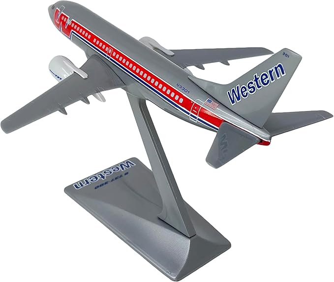 Flight Miniatures Western Bare Metal 737-300 1:200 Scale - Plastic Snap-Fit Model Airplane - Collectible Replica of Western Airlines Aircraft Part #ABO-73730H-004