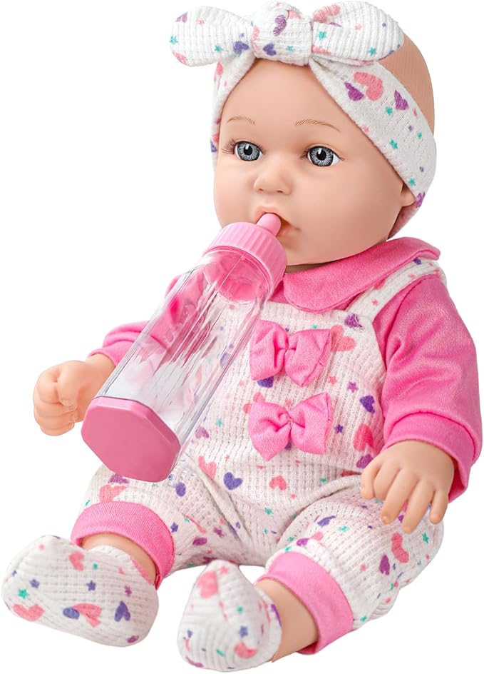 12" Baby Doll with Pink Bowknot Clothing Set,12 Inch Realistic Baby Dolls with Clothes and Accessories,Pacifier Bottle Toy Pretend Play Collection for 3+ Child Girls Gifts