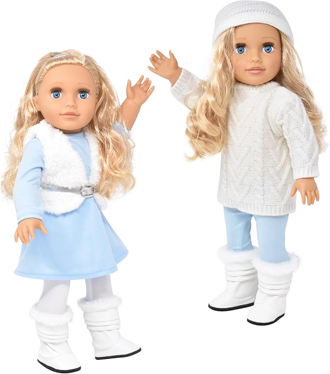 18 Inch Girl Doll with Clothes Set in Gift Box, Fashion Princess Doll with Beautiful Long Blond Hair Blue Eyes with 2 Outfits, Boots and Accessories for Girls and Kids