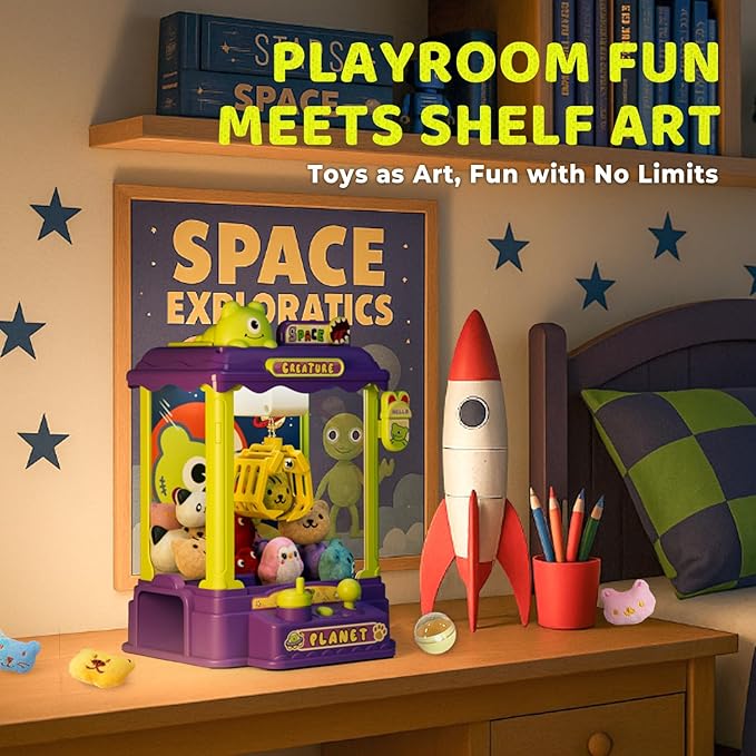 Mini Claw Machine for Kids, Monster-Themed Vending Machine Toys for Age 3-8, Claw Machines with Plush and Capsule Toy for Boys, Cool Birthday Gifts for Kids Age 3+, Perfect for Parties, Holidays