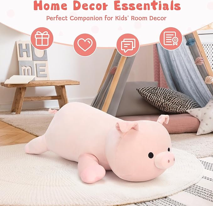 MaoGoLan Pink Pig Stuffed Animal Plush Pillow– 23.6" Giant Stuffed Pig Toy, Soft Hugging Piglet Toy for Kids & Adults, Perfect Piggy Christmas Birthday Decor Gifts