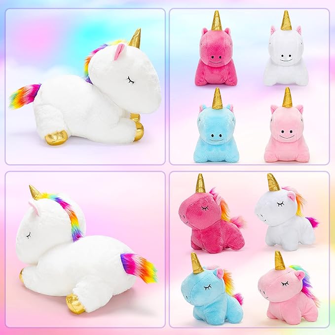 KMUYSL Toys for Girls Ages 0 1 2 3 4 5 6 7 8+ Years - Unicorn Mommy Stuffed Animal with 4 Baby Unicorns in Her Tummy, Soft Unicorn Plush Toys Set, Christmas Birthday Gifts for Baby, Toddler, Kids