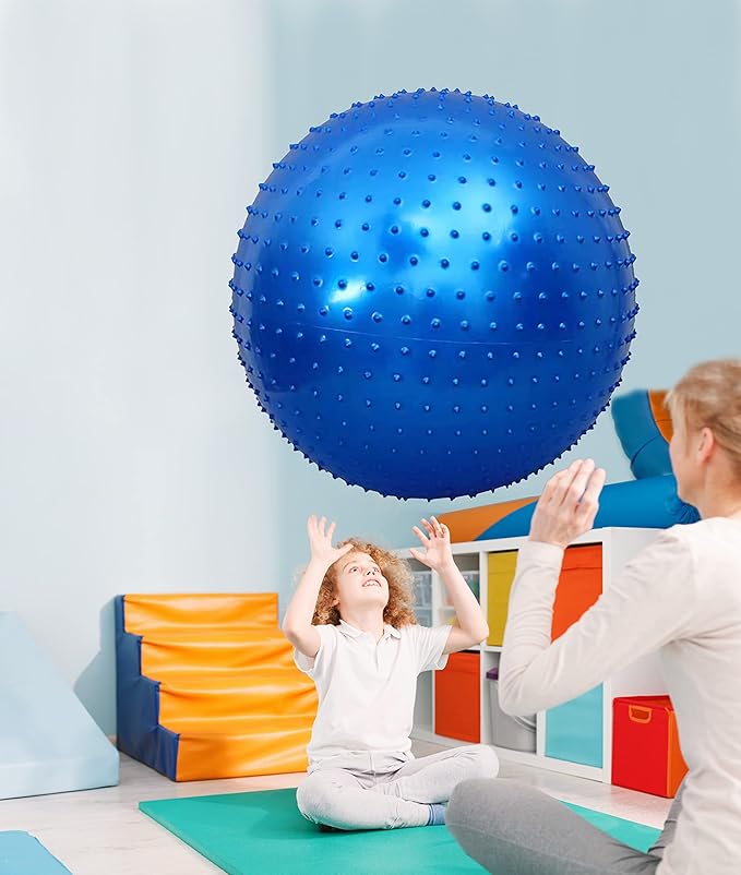 Large Sensory Massage Ball for Kids, 2 Pack 33.5" 85CM Bouncy Exercise Balls for Toddlers, Big Inflatable Toys with Tactile Spikes, Outdoor Giant Yoga Balls, Large Beach Ball (Blue+Pink)