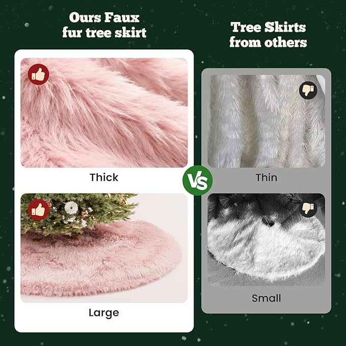 iMucci 24inch Christmas Tree Skirt Wool Fur Pink Tree Skirt Small Tree Skirts Pink Trees Skirt Holiday Party Decoration