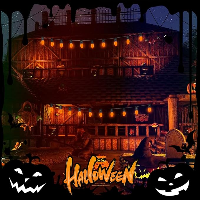 GOOTHY C7 LED Outdoor Halloween Lights 25Ft Orange Halloween Decoration String Lights with 27 Shatterproof Orange LED Bulbs, Hanging Outdoor Patio Lights for Christmas Party Patio Wedding Holiday