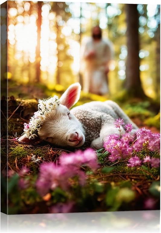 AbcCustomize Jesus Running After Lost Lamb Christian Wall Decor, Religious Wall Decor for Home, Jesus Wall Art Canvas Prints Ready to Hang, Inspirational Christian Art for Prayer Room, Baptism Gift